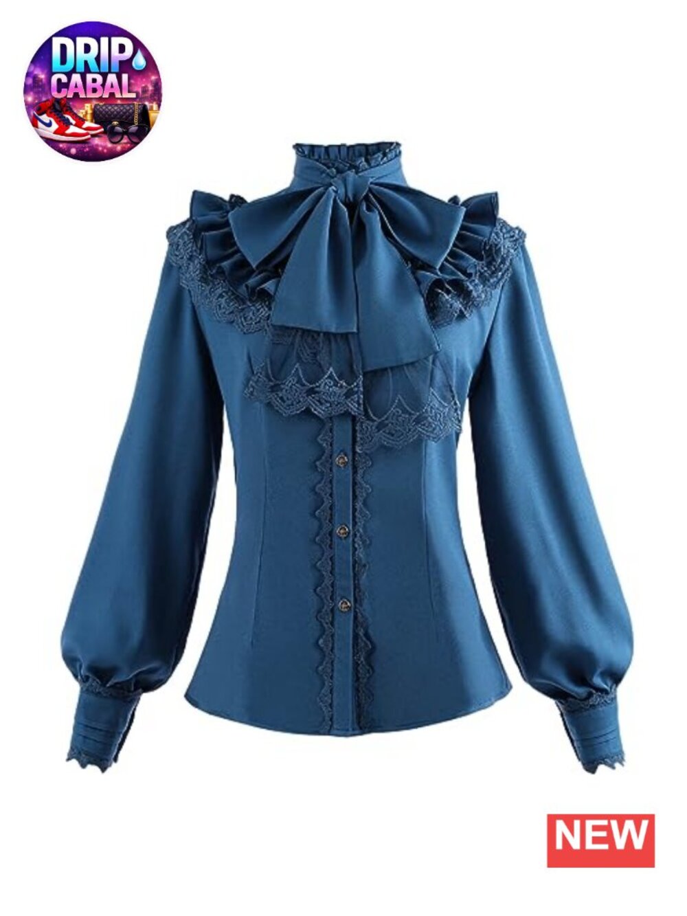 Victorian Blouse Gothic Shirt Vintage Ruffle Lace Trim Button Down Long Sleeve